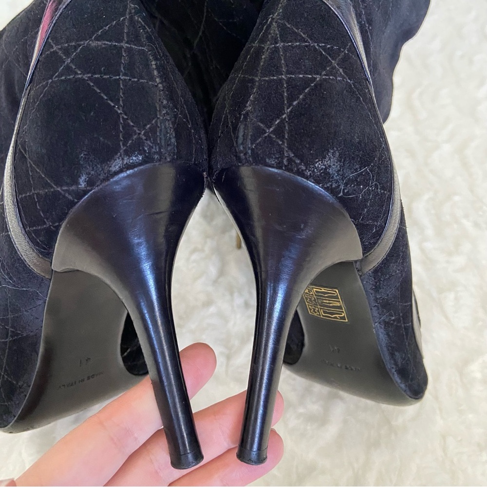 CHRISTIAN DIOR Cannage Quilted Suede Leather Knee-High Boots Stiletto He… - Picture 9 of 16